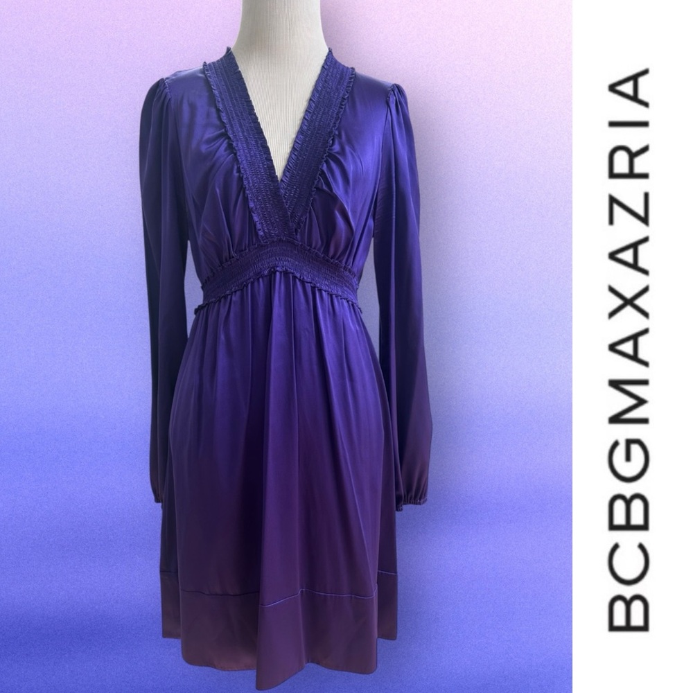 BCBGMaxAzria Long Sleeve‎ Persian Blue Silk Blend Dress, Size S, MSRP $198